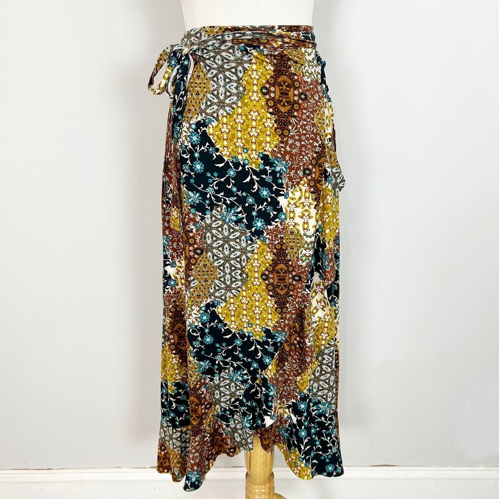 Earthbound Trading Co Midi Skirt Multicolor Patchwork Fall Floral Size Large